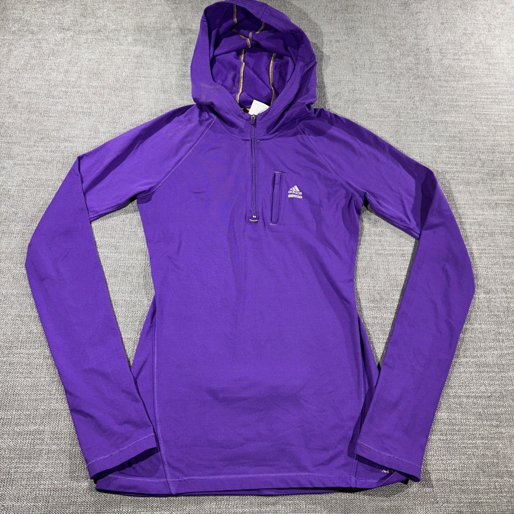 Adidas Techfit Hoodie Womens Small‎ Purple Fair Quarter Zip Thumbhole Running